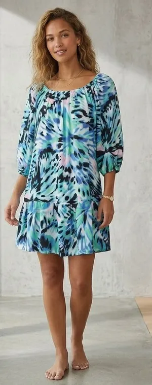 Tommy Bahama Blue Short Fit Flare Preppy Cocktail Business Colorful Dress‎ Small thumbnail 1