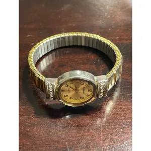 Xavier Vintage Two-Tone Crystal Accent‎ Stretch Band Watch Gold Silver @J thumbnail 2