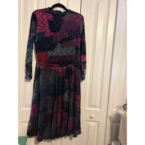 ERMANNA Velvet Patchwork Midi Dress‎ Long Sleeve Zipper Closure Size 44 thumbnail 3
