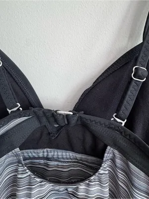 Athleta Black and Gray Striped Tankini Swim Top XS thumbnail 4