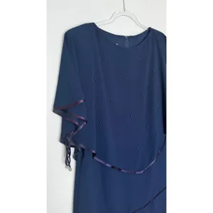 Late 1980s–1990s Patra Blue Chiffon Cape Overlay Beaded Dress Midi XL thumbnail 7