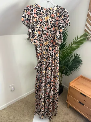 Hutch Wrap Animal Floral Print Flutter Sleeve Dress Small thumbnail 4