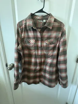L.L.Bean Relaxed Fit Plaid Cotton Flannel Button-Up Shirt Brown Pink Size L thumbnail 2