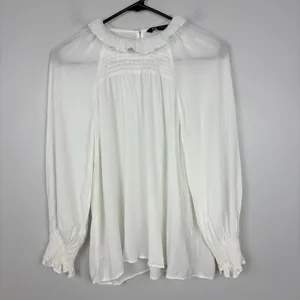 Zara White Smocked Neck‎ Long Sleeve Blouse Cottagecore Coquette Size XS thumbnail 2