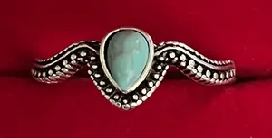 Boho/Vintage Design Stainless Steel Silver Faux Turquoise Ring Size 7 NWT thumbnail 1