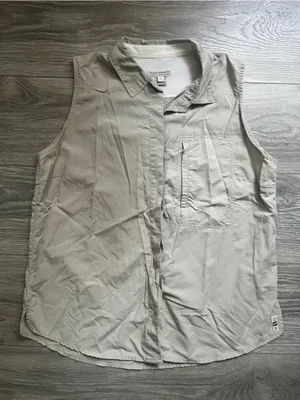 Royal Robbins Tan Cream Sleeveless Outdoor Hiking 100% Nylon Button Down Shirt L thumbnail 1