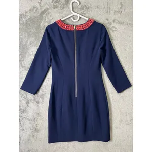Lilly Pulitzer Bennett Dress Navy Blue‎ Pink Beaded Trim Shift Classic Preppy 2 thumbnail 3