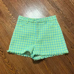 Zara Blue Green Houndstooth High Waisted Shorts thumbnail 1