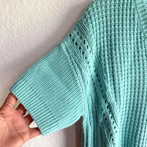 Sundance Womens Sweater Blue Green Chunky Knit Short Sleeve V Neck Size Small thumbnail 5