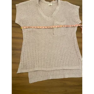 POL Short Sleeve High Low‎ Chenille Sweater Vneck Side Slits Small Lagenlook thumbnail 4