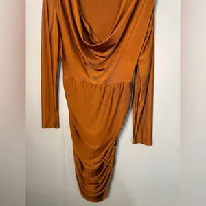 SHEIN Brown Ruched Bodycon Dress Cowl Neck Sleeveless thumbnail 6