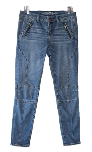 American Eagle Moto Skinny Jeans Womens Blue Good Zipper Detail Biker Denim 10L thumbnail 1