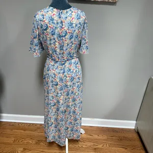 Ralph Lauren Midi Wrap Dress 8 Blue Georgette Floral Belted Chiffon Flounce thumbnail 5