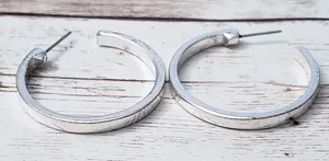 Earrings for Pierced Ears Large Silver Tone Hoops Stamped G - 1.25" thumbnail 1
