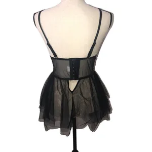 Babydoll Cami Med Black Red Embroidered Goth Fairy Slip Sexy Lips Lingerie Y2K thumbnail 2