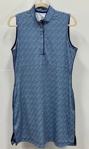 EP New York‎ Women's Golf Dress Blue White Basketweave Geometric Quarter Zip M thumbnail 1