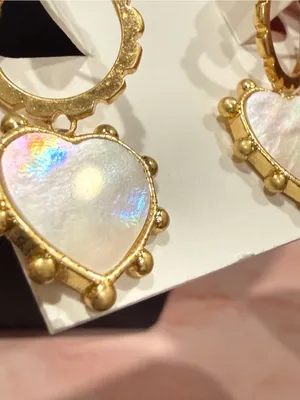 Tory Burch | Gold Plated & Mother of Pearl Heart Drop Earrings | Small/Medium thumbnail 2