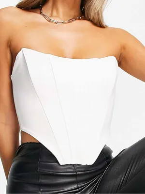 Trendyol White Structured Strapless Crop Top Size 2 thumbnail 1