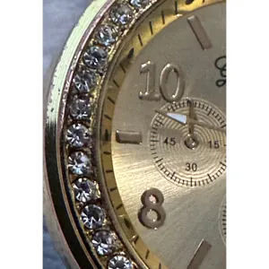 Geneva Gold Tone Rhinestone Bezel Faux‎ Chrono Quartz Analog Women's Wrist Watch thumbnail 6