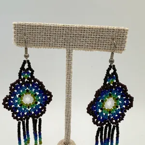Beaded‎ Dangle Drop Earrings Seed Bead Black Blue Green Boho Handmade thumbnail 2