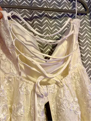 NWT LULUS | Galena Ivory Lace Applique Strapless Midi Dress, S thumbnail 7