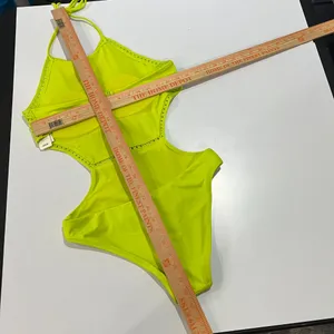 Aerie NWT Neon Green Jacquard Cut Out String One Piece Swimsuit Size Med thumbnail 11