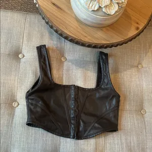 Motel Brown Faux Leather Corset Top Size Small thumbnail 2