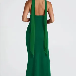 Elegant Emerald Backless Dress Green Size L thumbnail 4