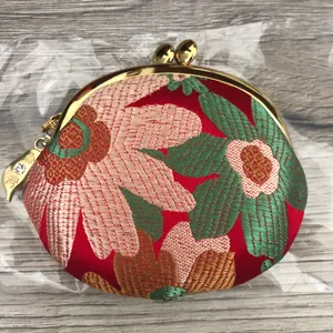 New Taiwan Gamaguchi Small Embroidered Coin Purse Pouch with Floral Embroidery thumbnail 1