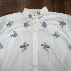 90s New Direction White 100% Cotton Floral Embroidered Top Womens M‎ Cottage thumbnail 2