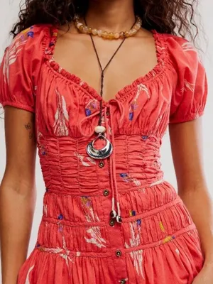 Free People Coral Red Floral Midi Dress NWT thumbnail 4