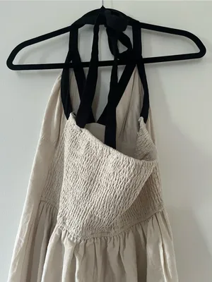 Japna Beige Linen Blend Halter Neck Midi Dress Medium Euro Summer Quiet Luxury Neutral thumbnail 6