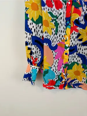 BTFMB Colorful Mixed Pattern Long Sleeve Button Down Blouse Size Medium White thumbnail 2