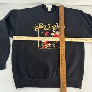 Vintage Quaker Factory Believe Christmas Sweatshirt Santa Angel Black WomenLarge thumbnail 7