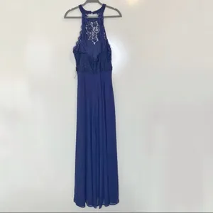 Lulu’s Dance All Evening Navy Lace Halter Neck Maxi Evening Gown L thumbnail 9