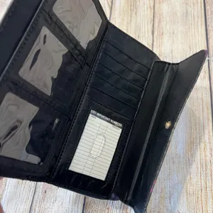 Guang TongVegan Leather Wristlet Wallet Black‎ Gold Hardware Organizer Floral thumbnail 7