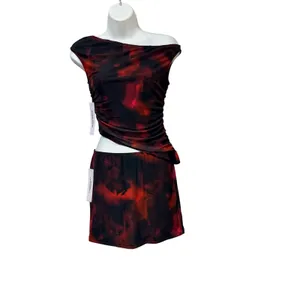 Princess Polly Maribella Set Black Red Abstract Ruched Mini Skirt Two Piece US 4 thumbnail 2