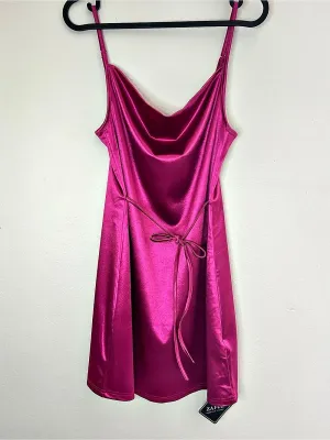 NWT ZAFUL Fuchsia Satin Cowl Neck Mini Dress Tie Waist Size 2 thumbnail 2