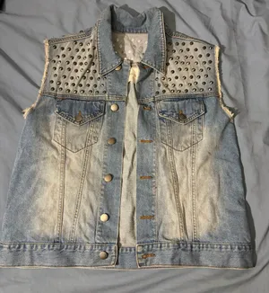 Mono B-Denim Vest-Faded Wash Studded Denim Vest One Size Fit All thumbnail 1