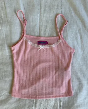 Edikted Irene Pointelle tank top light pink cropped with white bow NWOT thumbnail 1