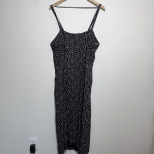 90s Handmade Women Indie Grunge Maxi Dress Small Black Ditsy Floral Square Neck thumbnail 8