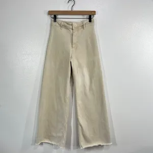 ZARA The Marine Straight High Rise Jeans Women 4 Beige Raw Hem Wide Leg Denim thumbnail 3