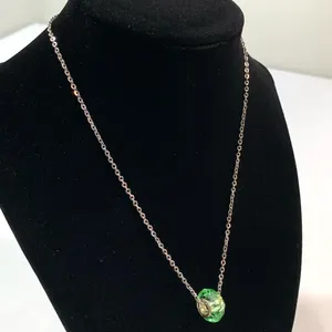 Sterling Silver Green Glass Bead Silver Chain Necklace thumbnail 3