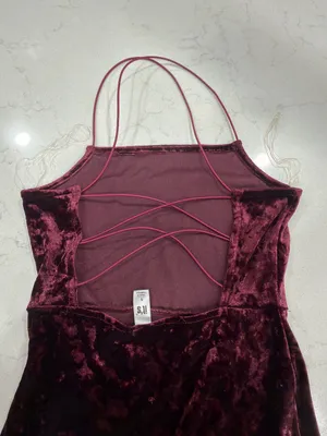 Crushed Velvet Spaghetti-Strap Midi Dress in Burgundy thumbnail 4