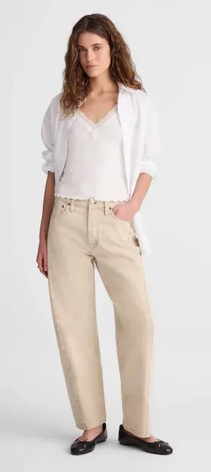Madewell Short Pieced Barrel-Leg Jeans Faded Khaki‎ Rigid size 33 Short NWT READ thumbnail 1