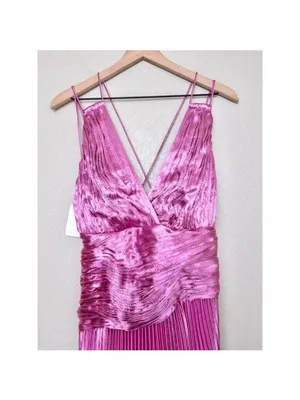 NWT AiiFOS Vera Pleated Metallic Gown 8 Pink Magenta Plisse Ruched Slit Formal thumbnail 7