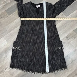 Nanette Lepore Tweed Fringe Hem Pocket Shift Dress Black‎ 6 Boho Lagenlook thumbnail 14