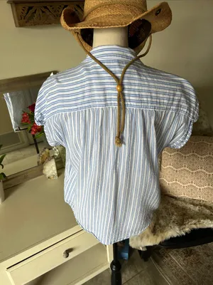 Gap white blue striped button down cotton shirt oversized S thumbnail 5