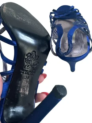 Carlos Miele Womens Strappy Royal Blue Satin Open-Toe Heels Size 38 thumbnail 7