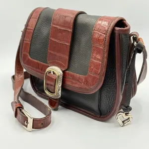 Brighton‎ Crossbody Bag Womens Green Brown Leather Croc Embossed Flap Boho thumbnail 2